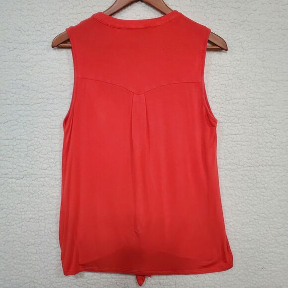 Cable & Gauge Peachy Orange Soft Sleeveless Button Front Tie Waist Shirt Size L - Picture 2 of 8